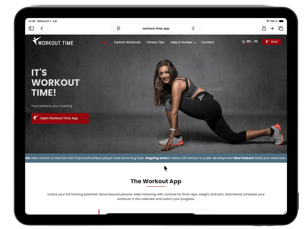 Workout Time App Start Screen