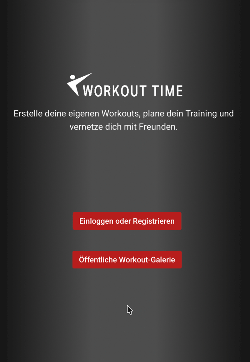 Welcome screen of the app